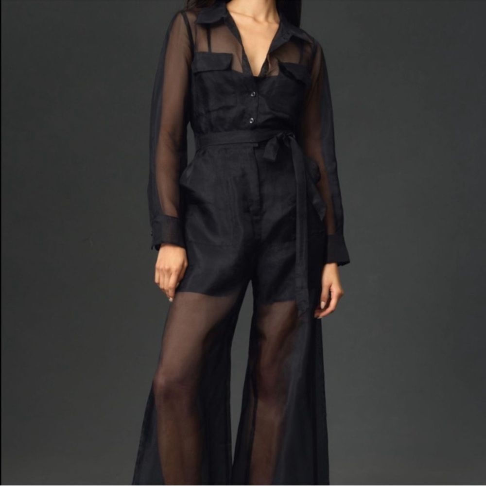 Anthropologie Sheer Utility Black Jumpsuit size 2 - Picture 8 of 14